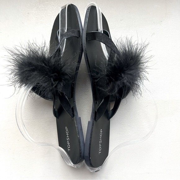 TOPSHOP Black Flip Flop Thong Sandal Slipper Feathers Women EU 40 US 8.5 NWOT - Picture 3 of 11